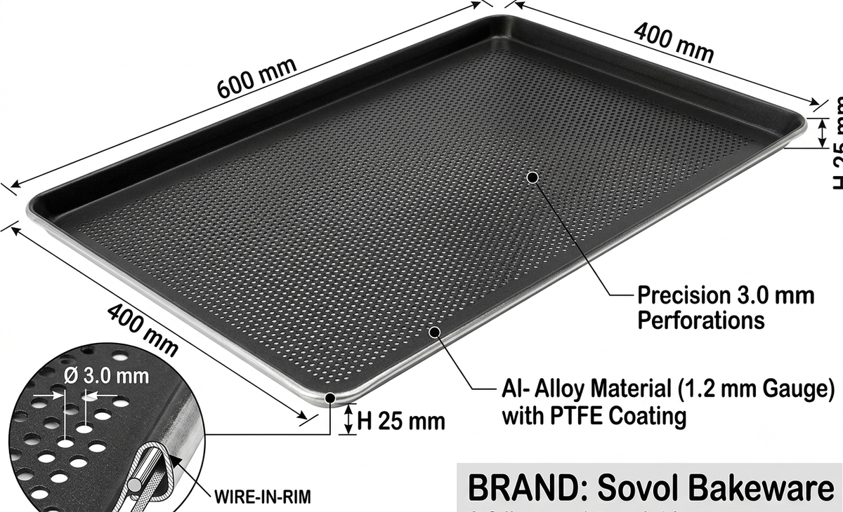 Sovol Perforated Aluminium Baking Tray Wire In Rim PTFE Coated 600 x 400 x 25 mm