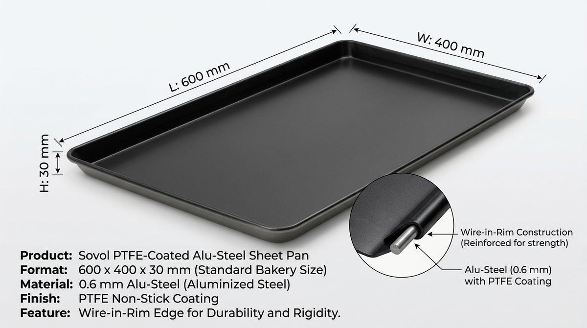 Sovol Alu-Steel Baking Tray Wire In Rim PTFE Coated 600 x 400 x 30 mm
