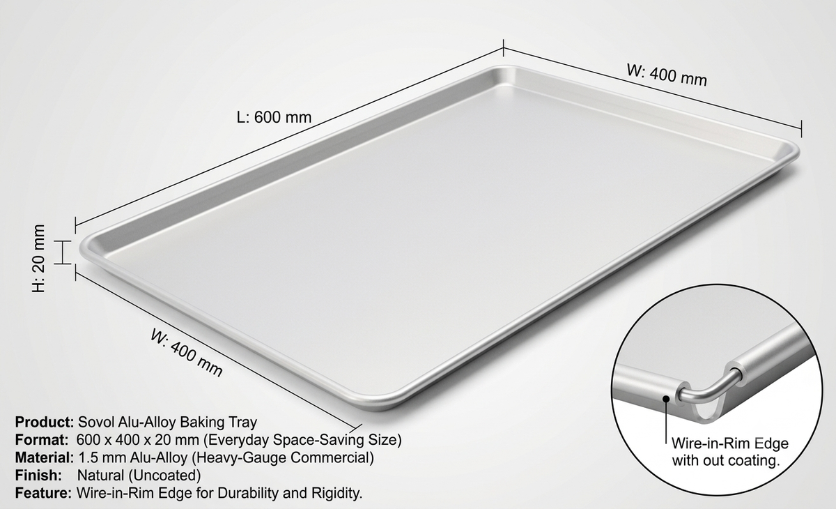 Sovol Aluminium Baking Tray With Round Corners 600 x 400 x 20 mm