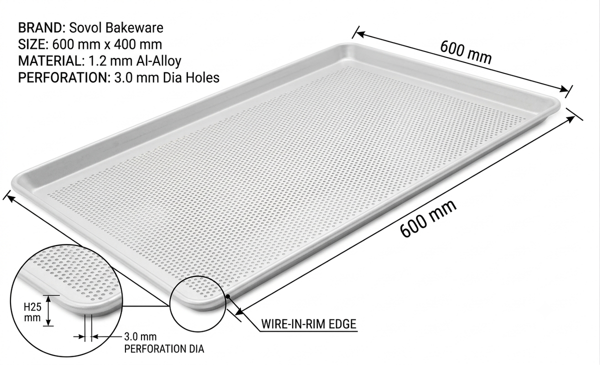 Sovol Perforated Aluminium Baking Tray Wire In Rim 600 x 400 x 25 mm